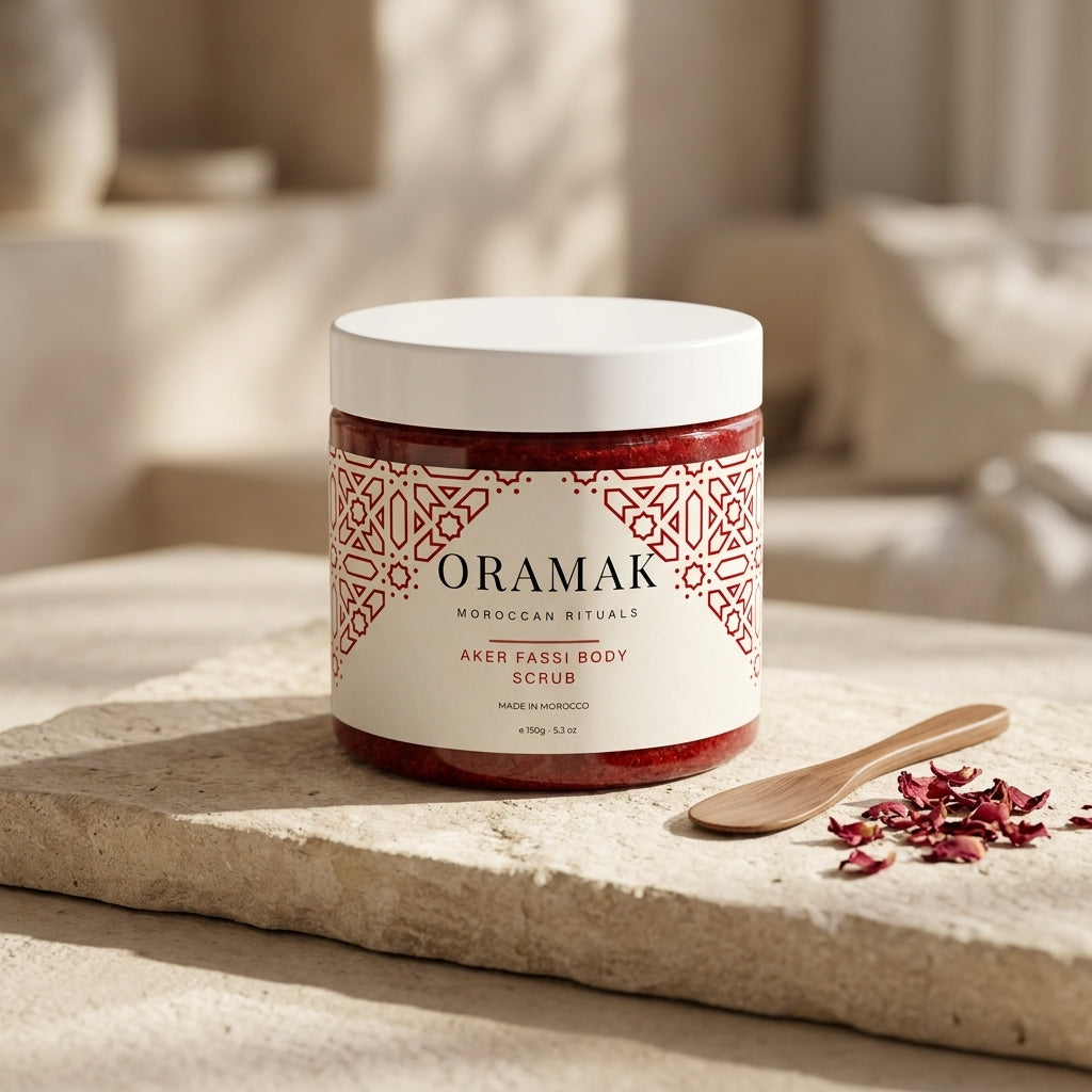 Gommage ORAMAK Aker Fassi rituel beaute marocain teint rose